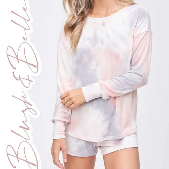 🚨 2 LEFT! Tie Dye Lounge Wear Set in PINK/GREY - Picture 2 of 7